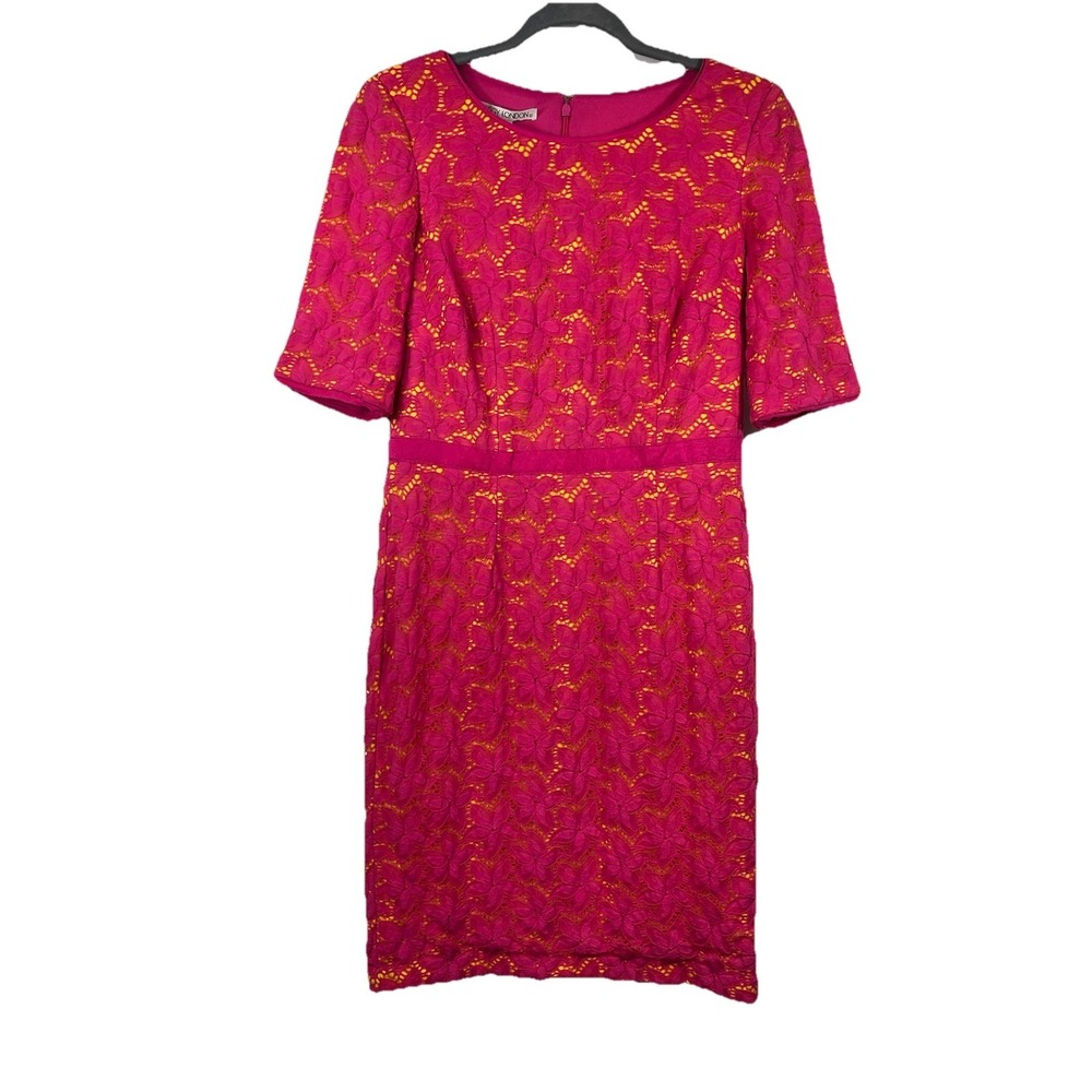 Maggy London Fuchsia Floral Lace Dress 8 Barbiecore Dopamine Decor‎ Bright Neon